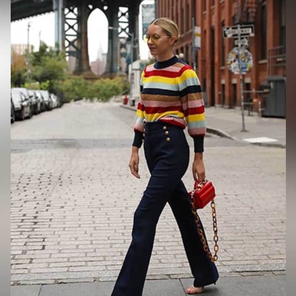 Halogen Multicolor Striped Crew Neck Sweater
